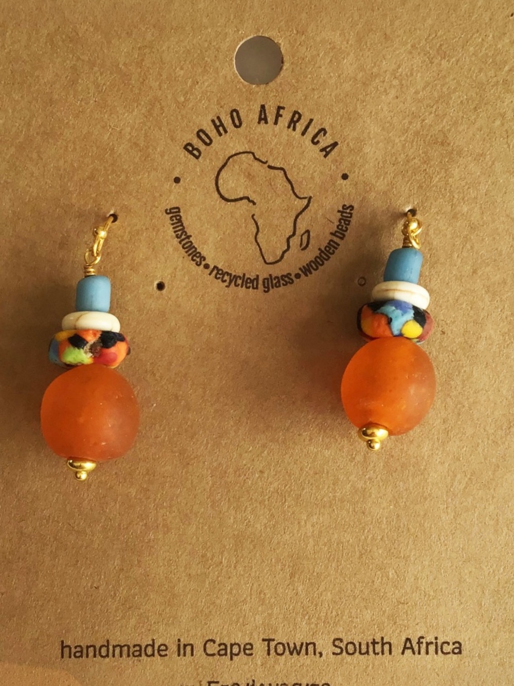 Hand made pierced ears earrings with original stones made in Botswana Africa